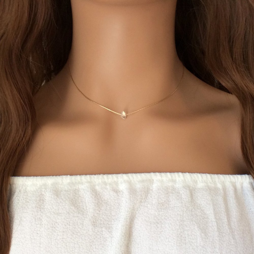 Tiny Herkimer Diamond choker necklace , April birthstone, 14k gold filled